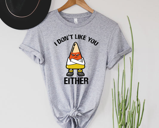 Wholesale Candy Corn I Don't Like You either Graphic Tee - Grey
