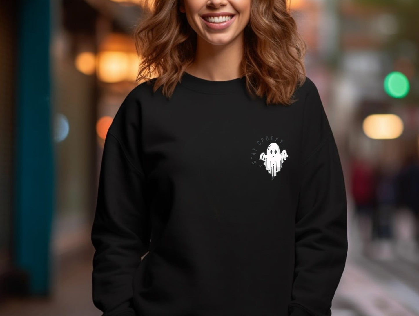 Wholesale Stay Spooky Pocket Print Graphic Tee - Burnt Orange