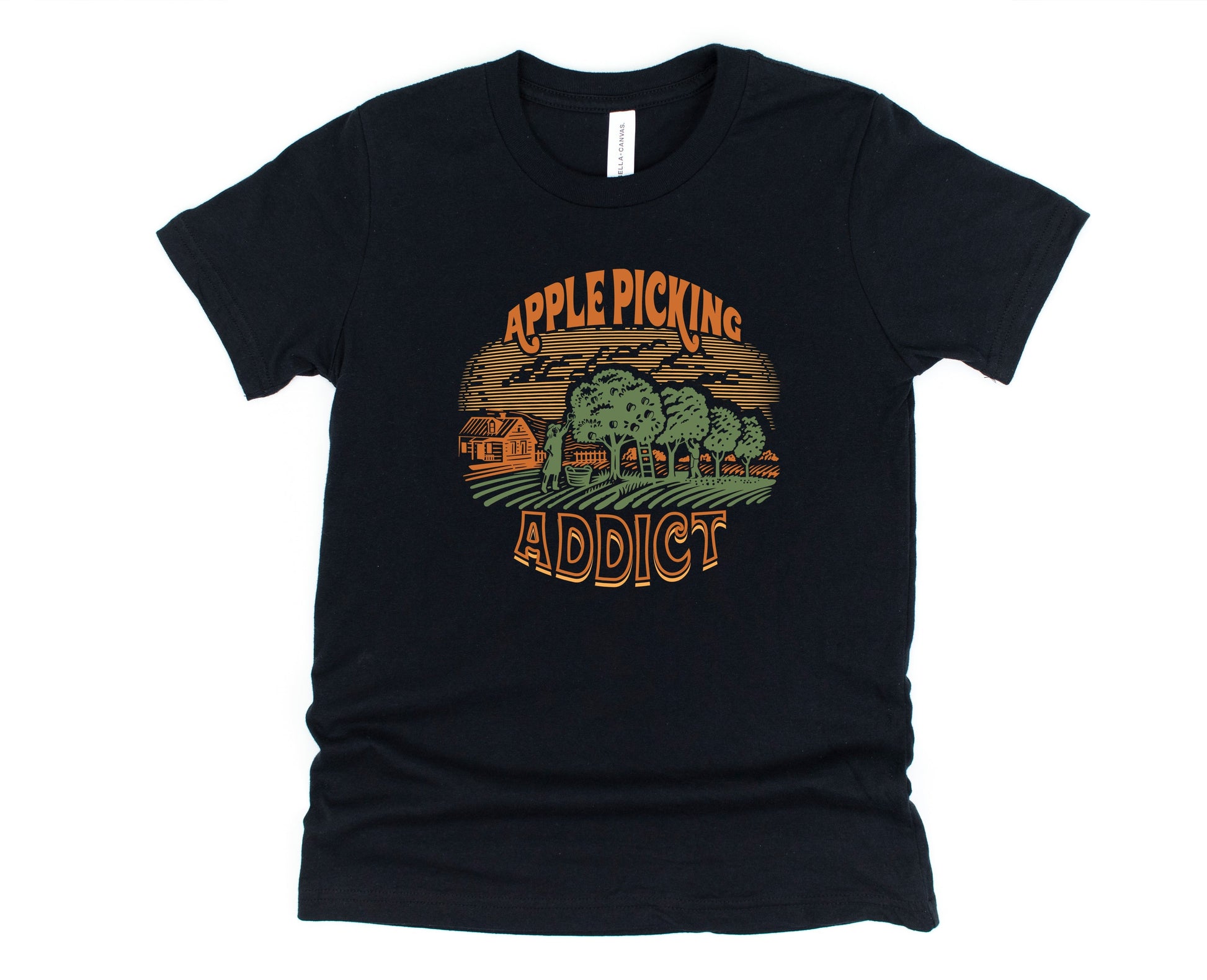 Wholesale Apple Picking Addict Graphic Tee - Black