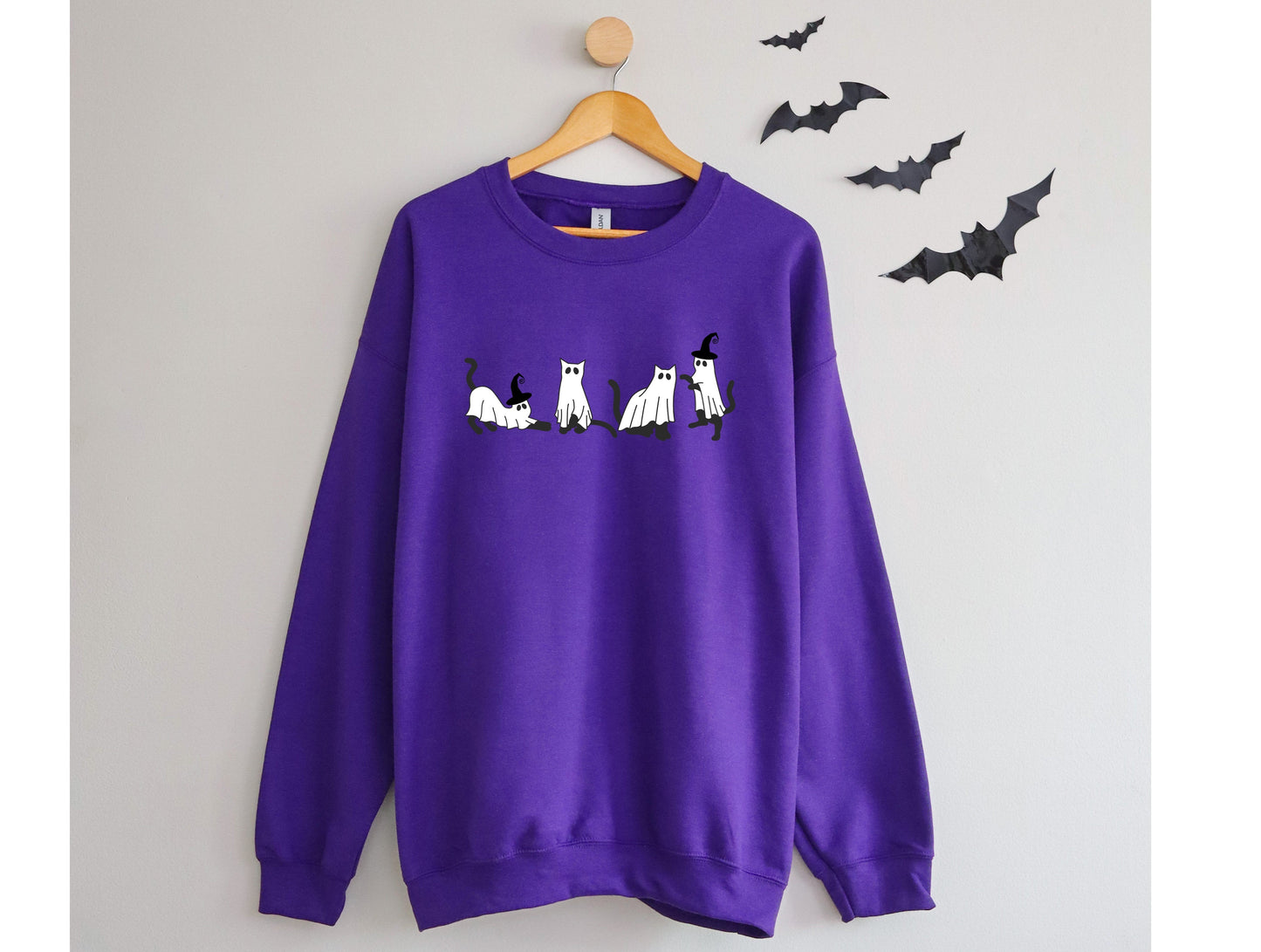 Wholesale Cat Halloween Graphic Tee - Purple Sweatshirt