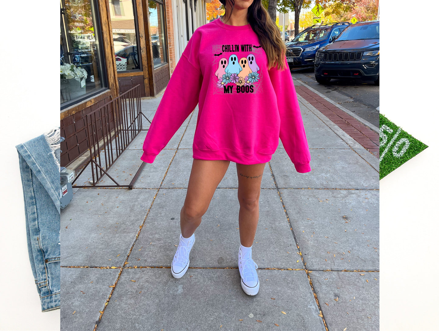 Wholesale Chillin with my Boos Graphic Tee - Heliconia Sweatshirt
