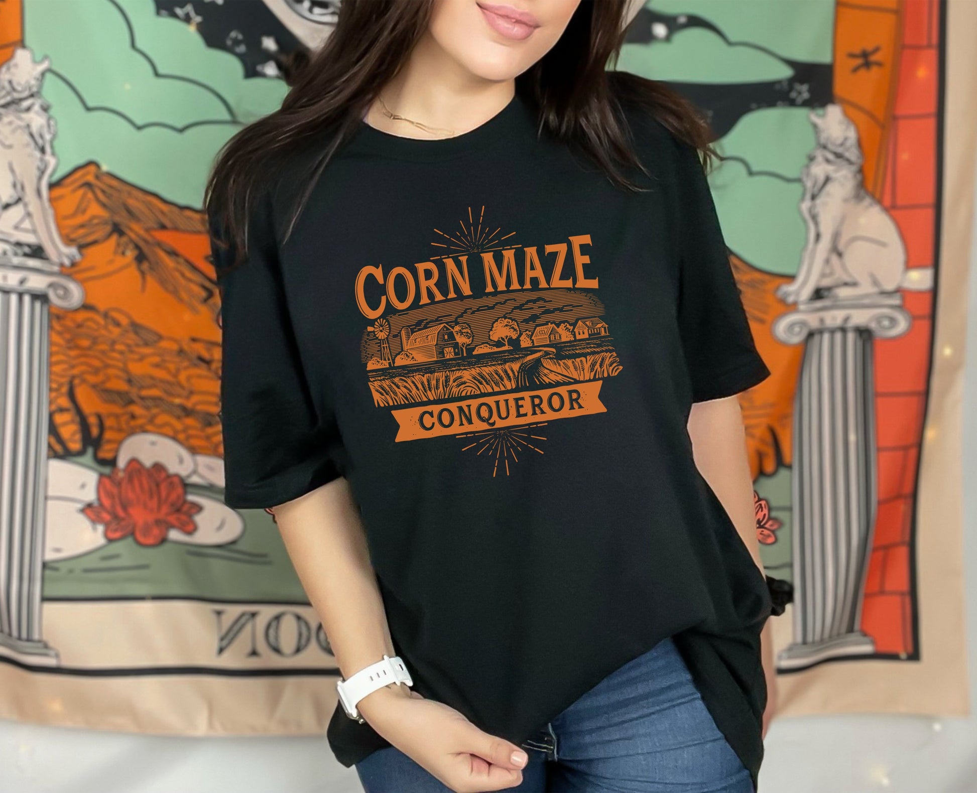 Wholesale Corn Maze Conqueror Graphic Tee - Black tee