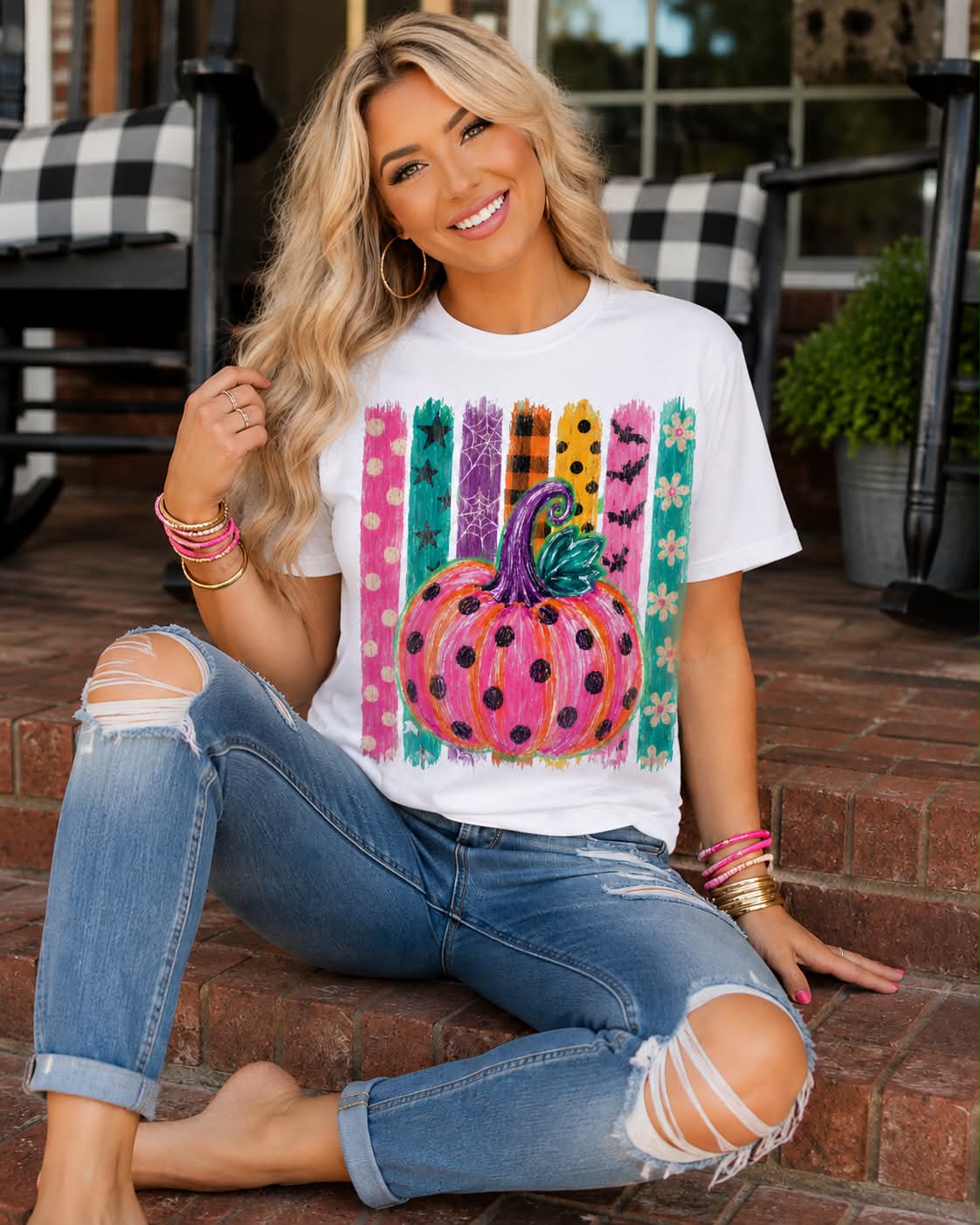 Neon Pumpkin Pattern Stripes -Unisex Graphic Sweatshirt/Tee