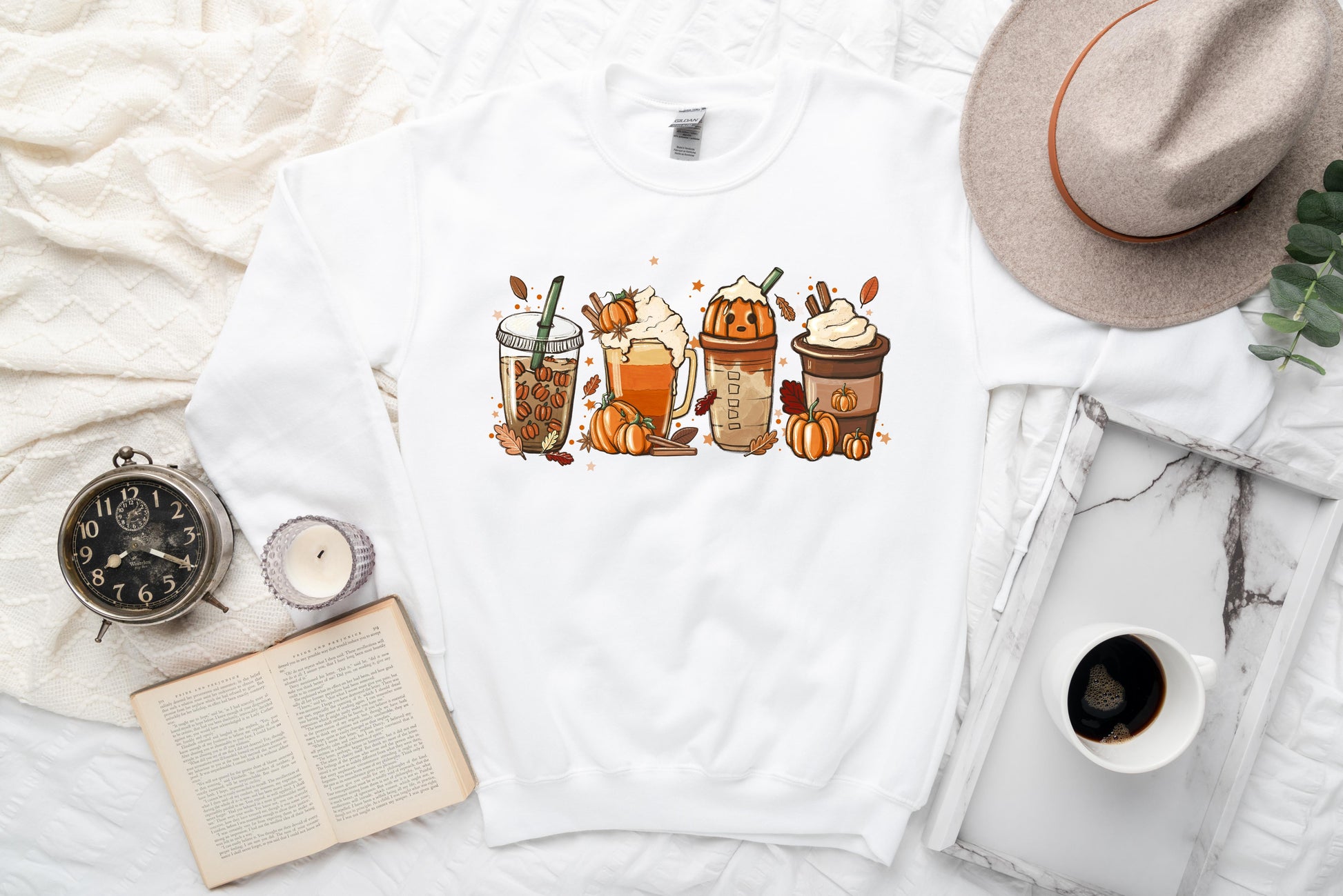 Wholesale Fall Latte Graphic Tee - White Sweatshirt