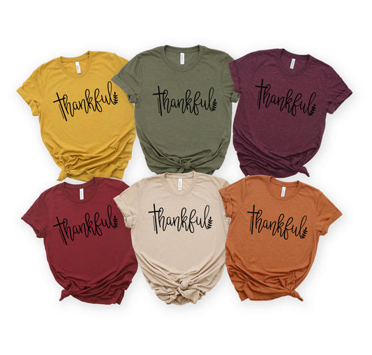 Wholesale Fall Thankful Graphic Tee - Heather Mustard