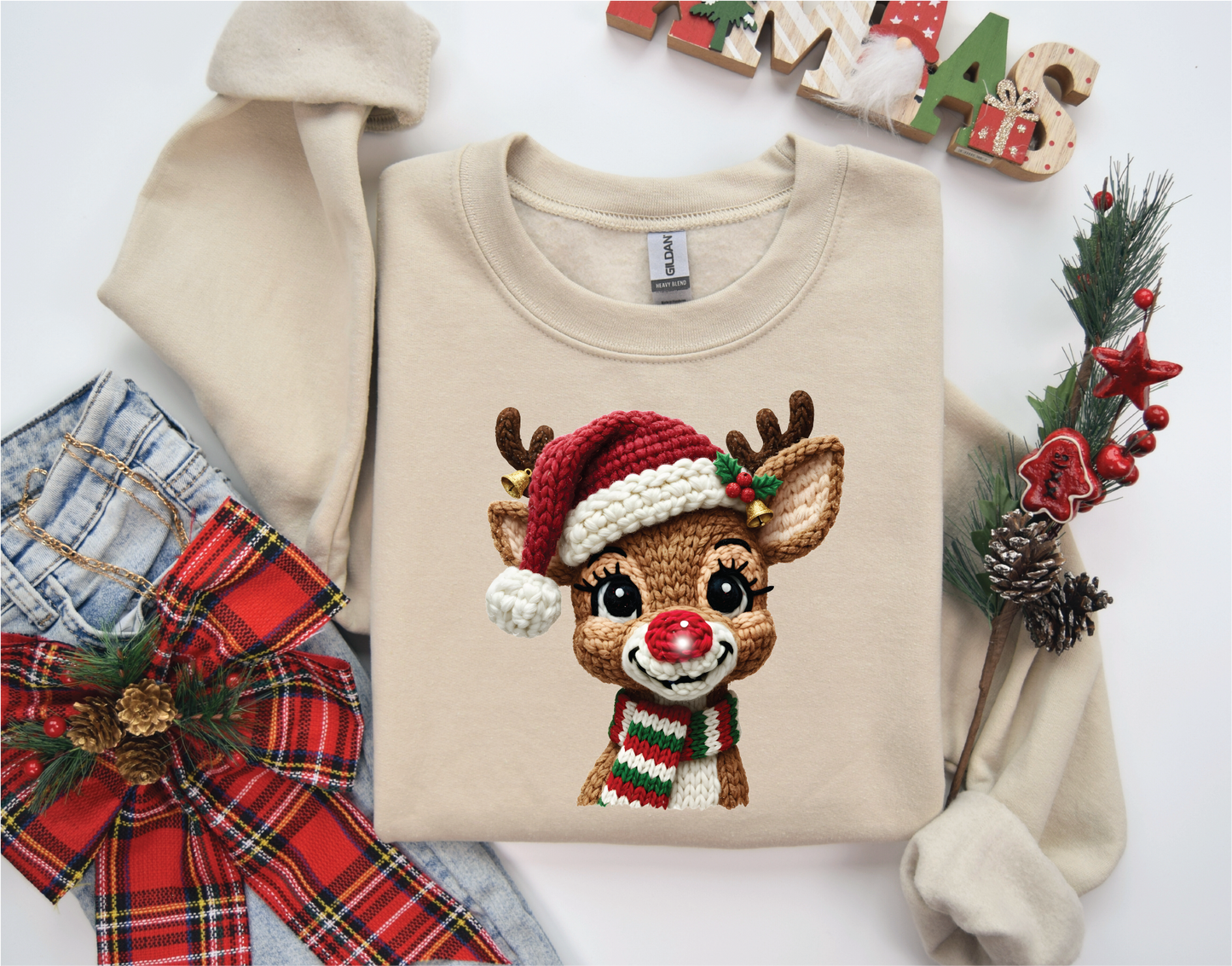 Faux Yarn Rudolph Christmas Sweater