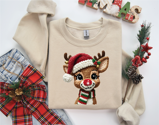 Faux Yarn Rudolph Christmas Sweater