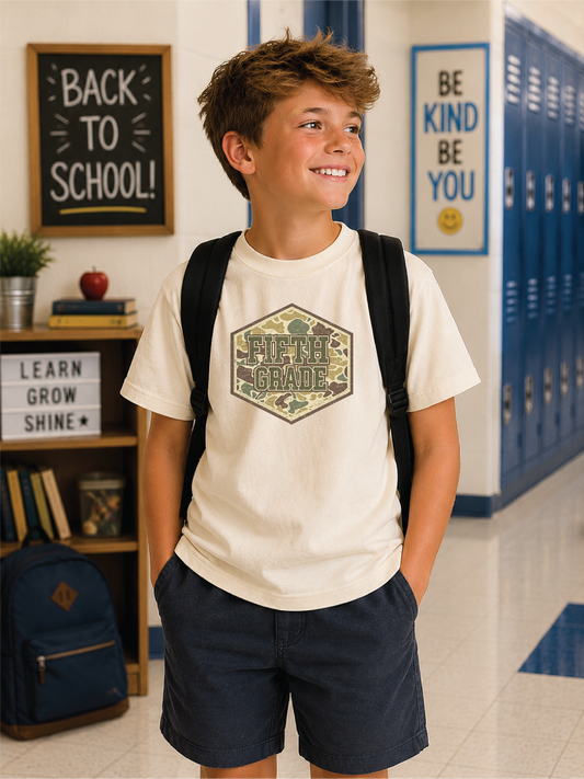 Boys 5th Grade Duck Camo Back to School Graphic Tee