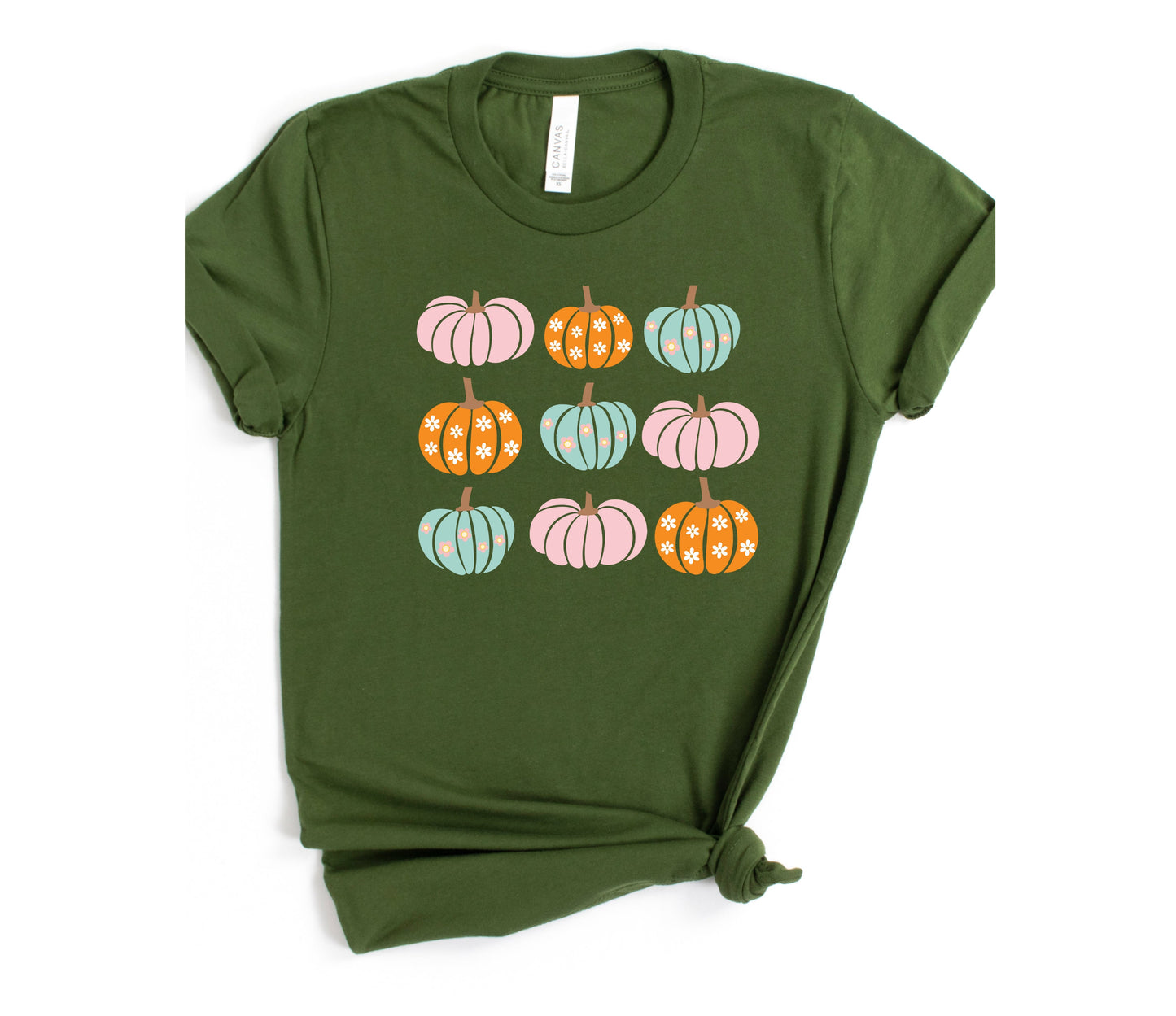 Wholesale Groovy Pumpkins Graphic Tee - Olive