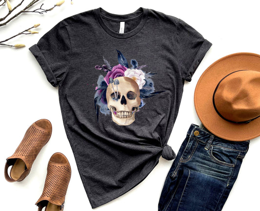 Wholesale Halloween Skull Graphic Tee - Charcoal