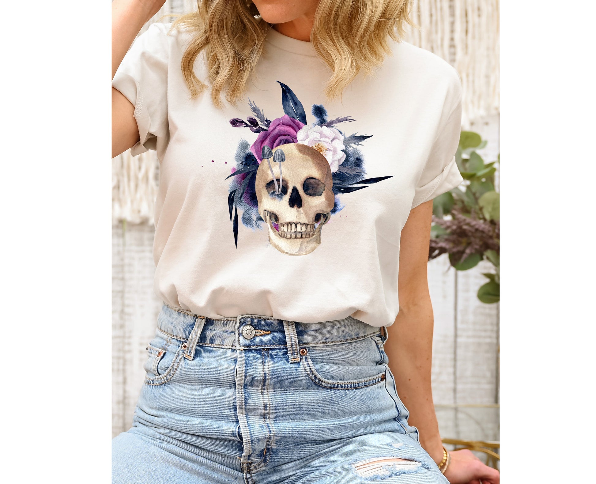 Wholesale Halloween Skull Graphic Tee - Sand