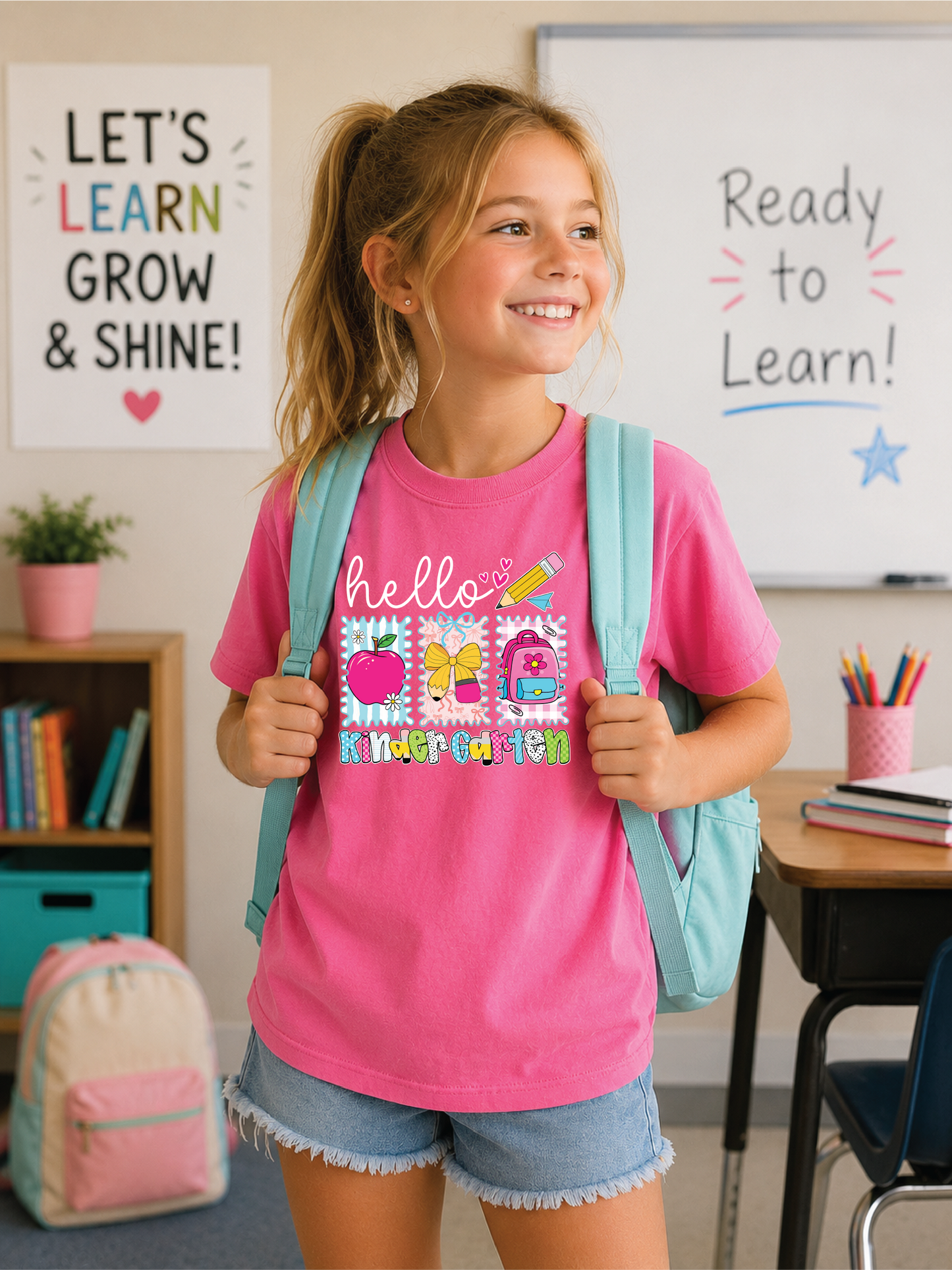 Girls Hello Kindergarten Back to School Graphic Tee