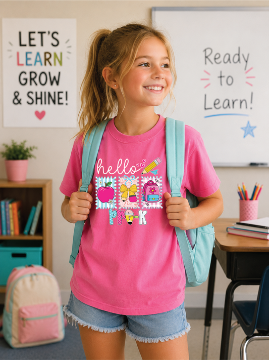 Girls Hello Pre-K Back to School Graphic Tee