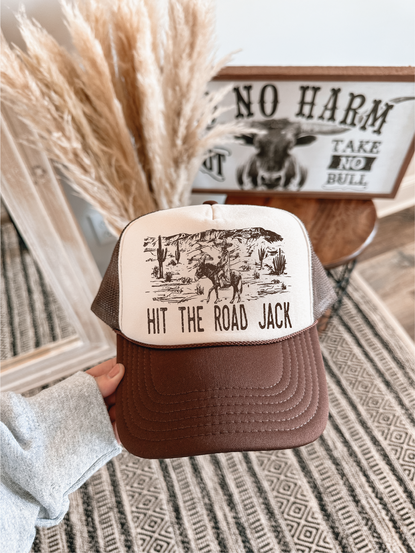Hit the Road Jack DTF Printed Brown and Tan Trucker Hat
