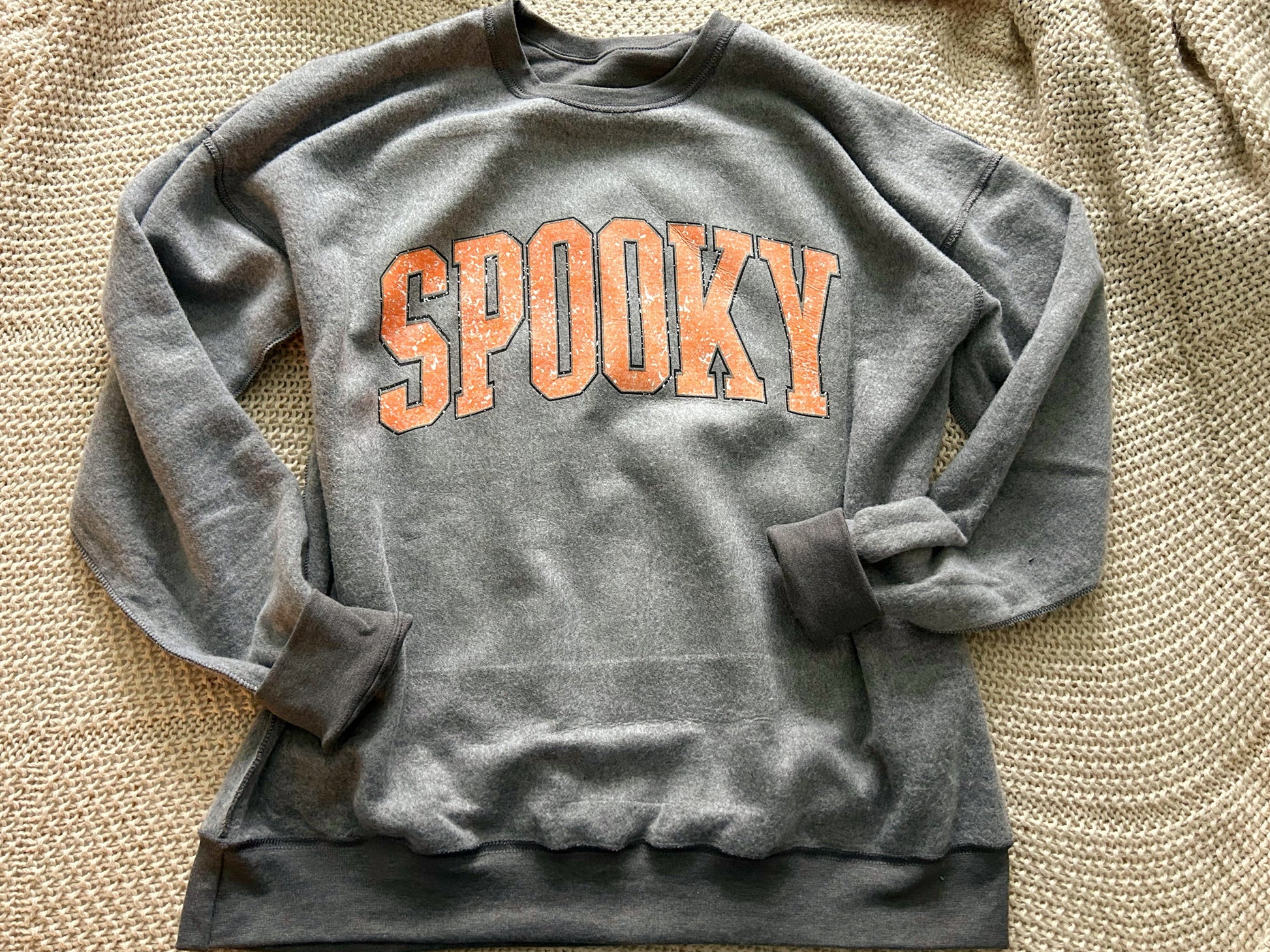 Wholesale Spooky Varsity INSIDE OUT SWEATSHIRT - Charcoal Sweatshirt