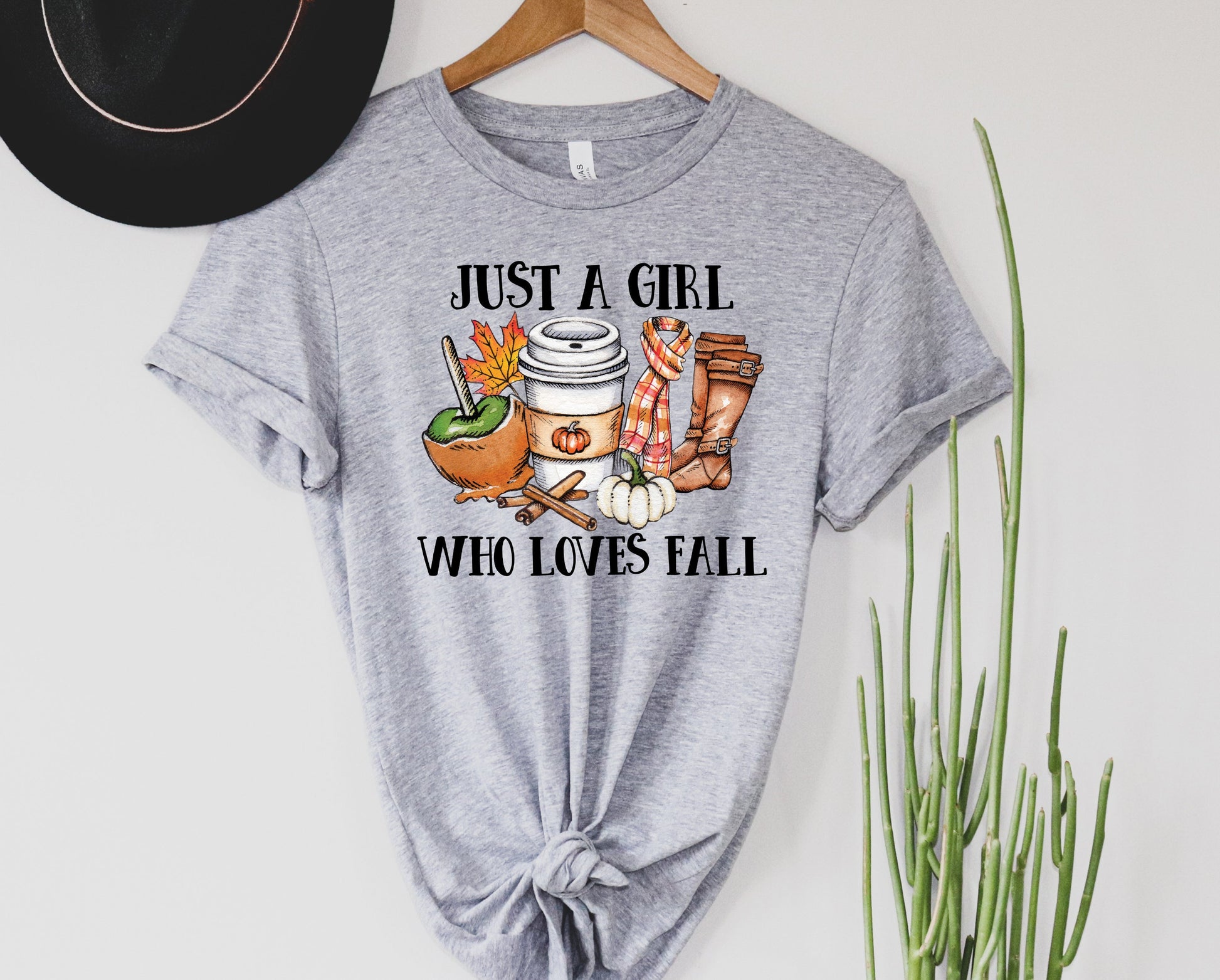 Wholesale Just a Girl Who Loves Fall Graphic Tee - Heather Sand