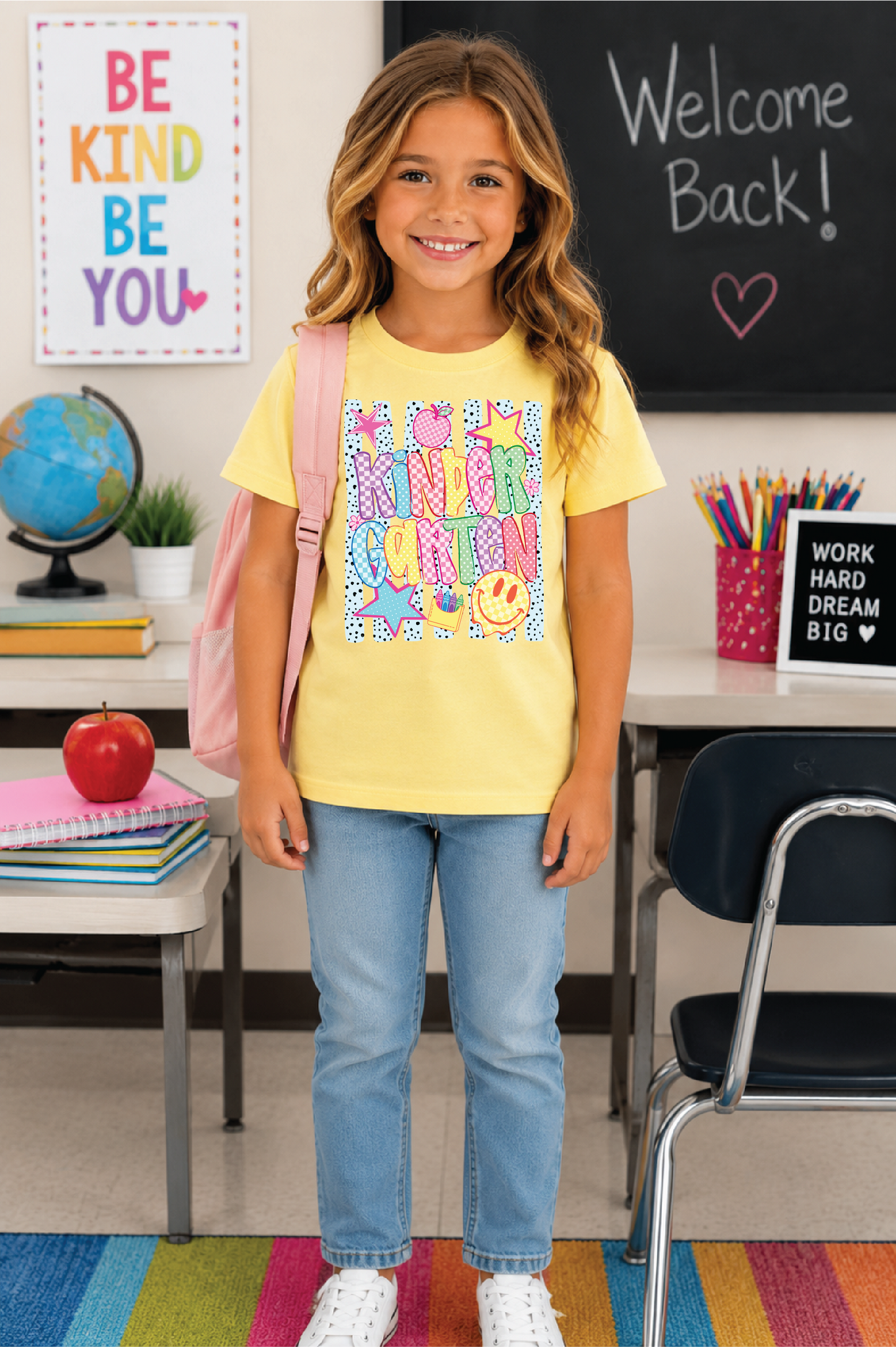 Girls Kindergarten Stripes Back to School Graphic Tee