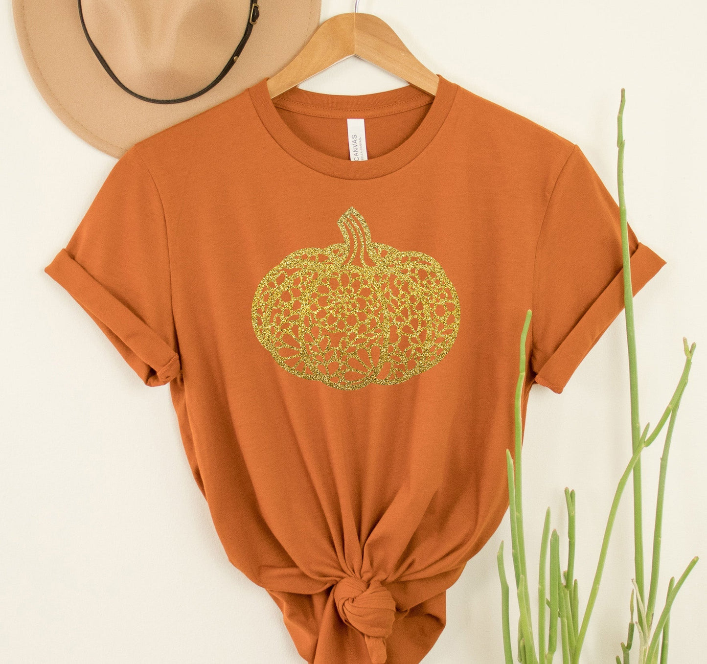 Wholesale Lace Pumpkin Gold Graphic Tee - Black
