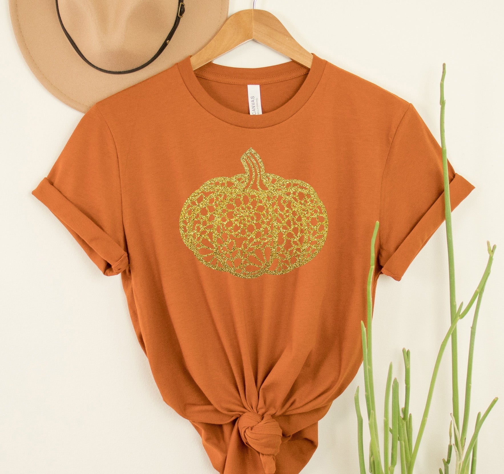 Wholesale Lace Pumpkin Gold Graphic Tee - Black