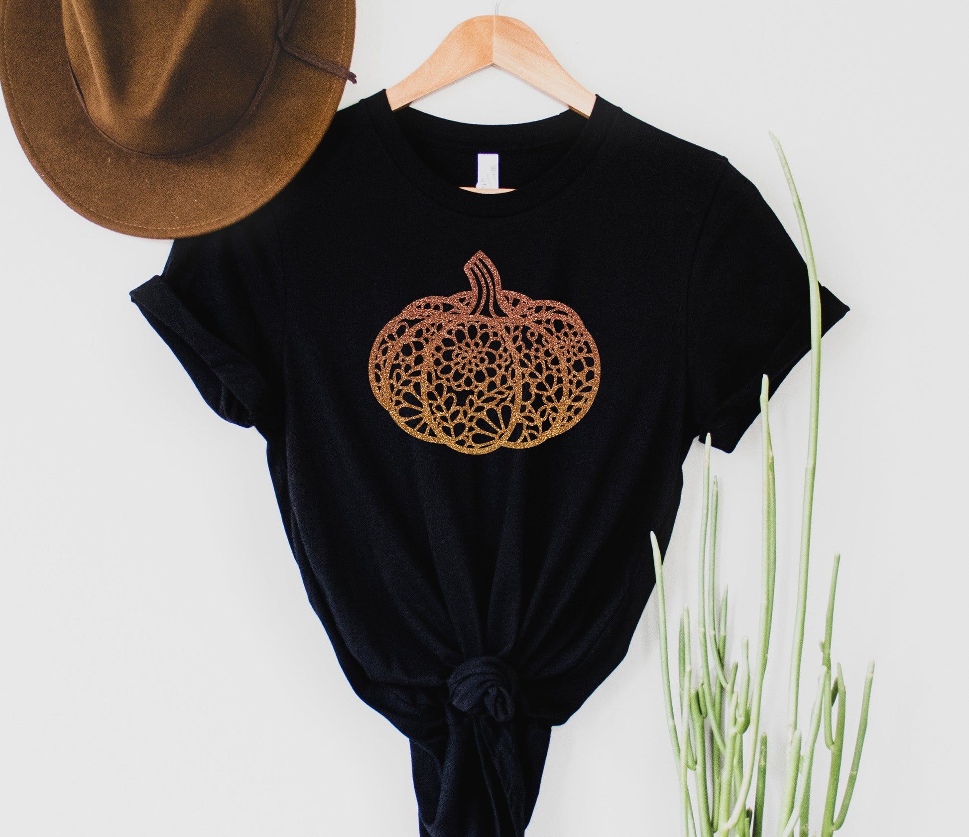 Wholesale Lace Pumpkin - Orange Graphic Tee - Black