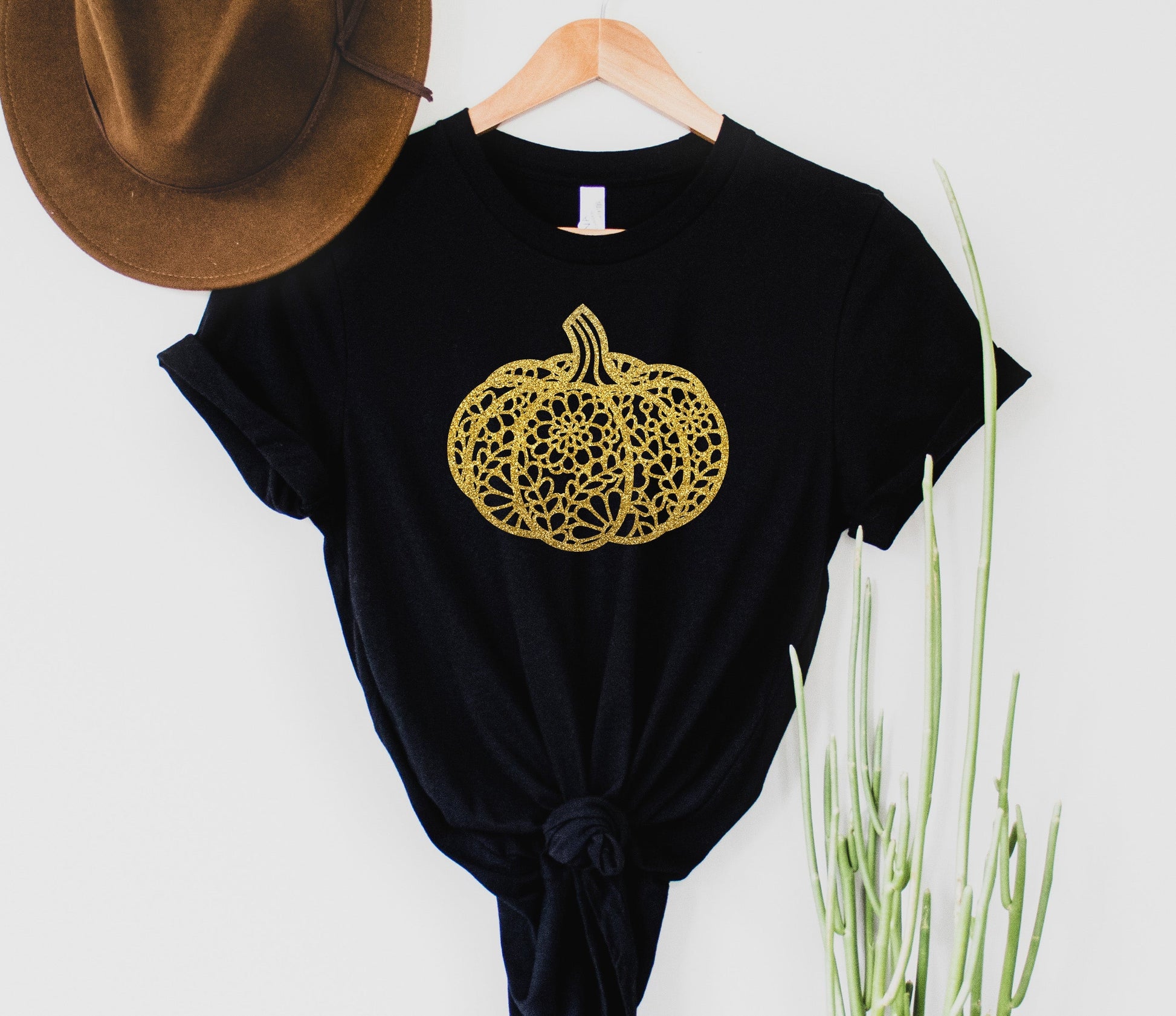 Wholesale Lace Pumpkin Gold Graphic Tee - White