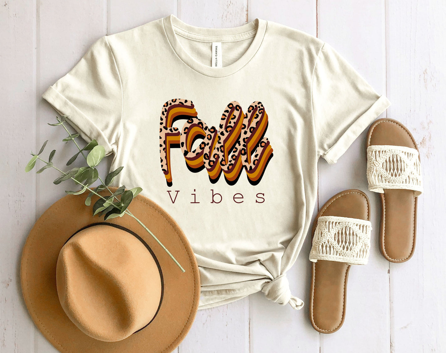 Wholesale Leopard Fall Vibes Graphic Tee - Sand