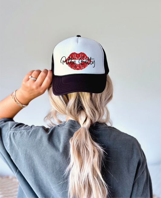 Petty Betty DTF Printed Black and White Trucker Hat