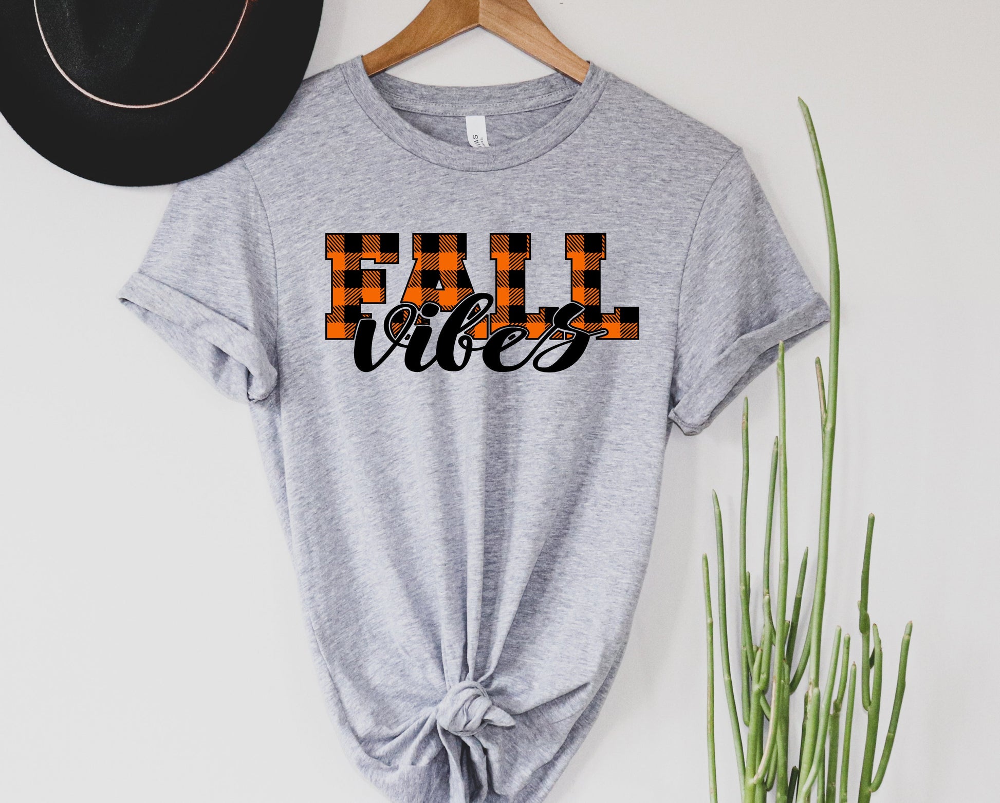Wholesale Plaid Fall Vibes Graphic Tee - Heather Sand