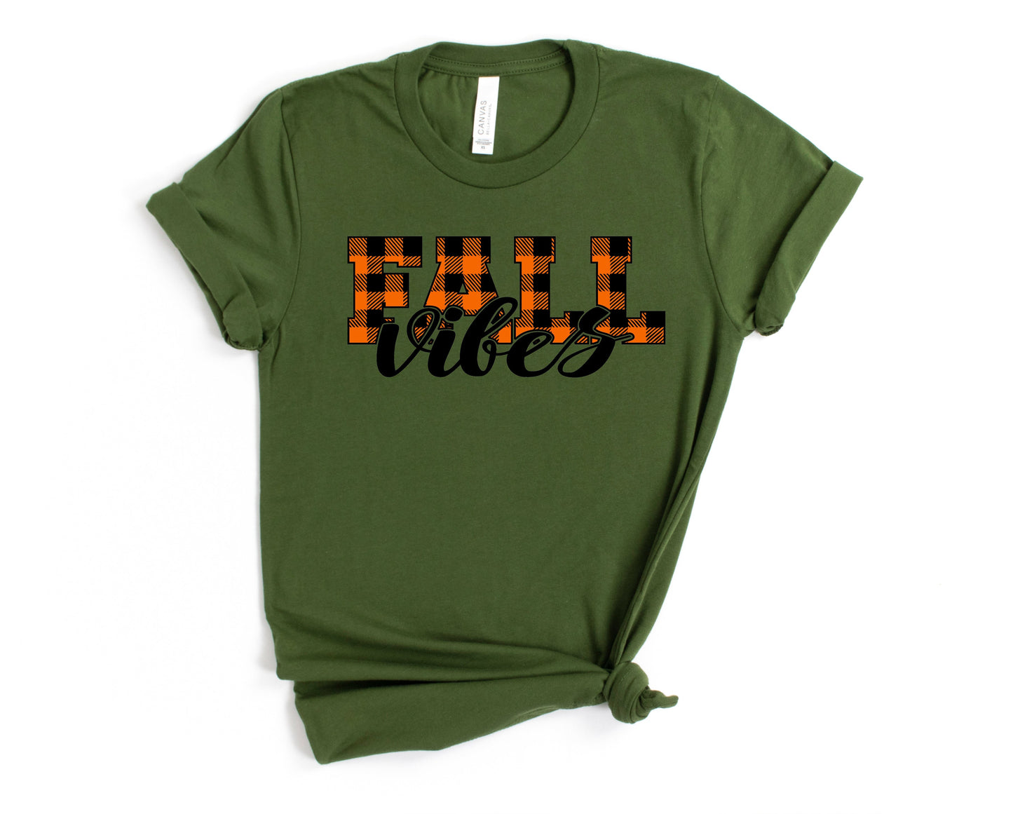 Wholesale Plaid Fall Vibes Graphic Tee - Olive