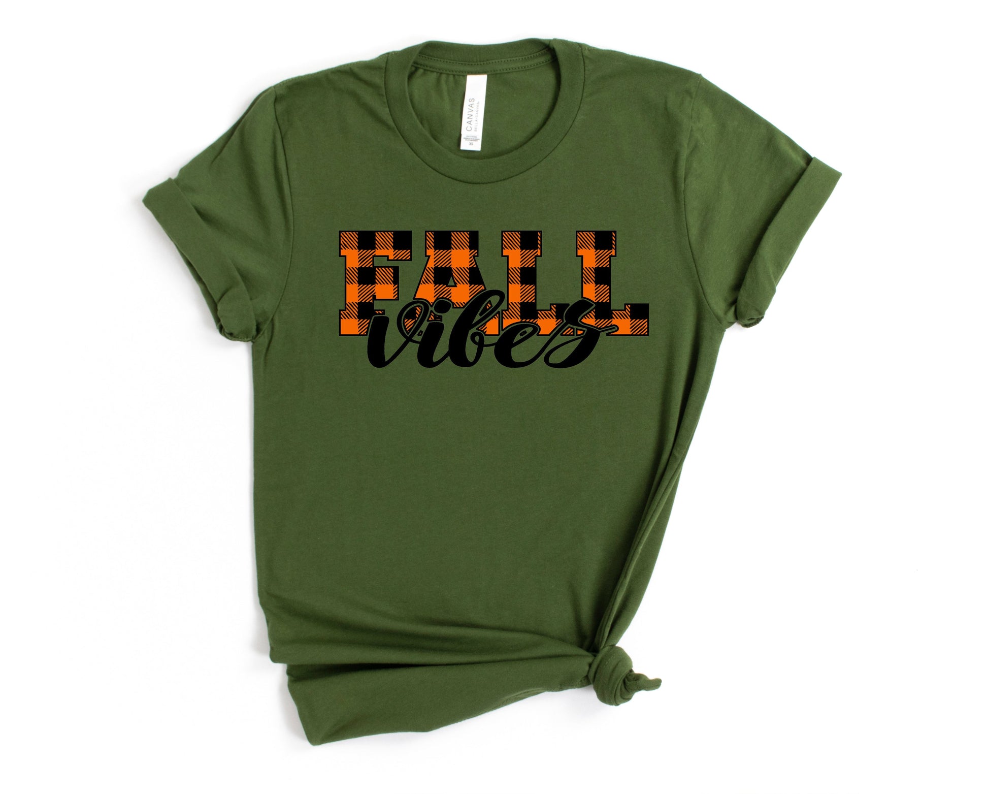 Wholesale Plaid Fall Vibes Graphic Tee - Olive