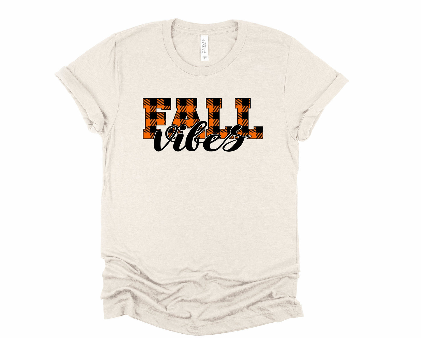 Wholesale Plaid Fall Vibes Graphic Tee - Heather Grey