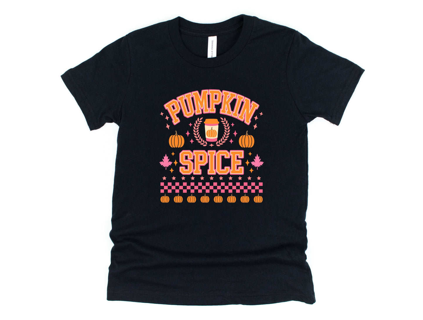 Wholesale Preppy Pumpkin Season Graphic Tee - Black Long Sleeve
