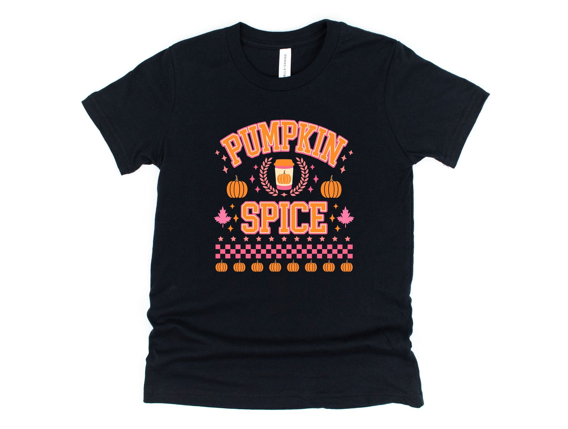 Wholesale Preppy Pumpkin Season Graphic Tee - Black Long Sleeve