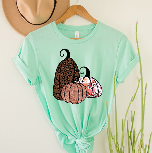 Wholesale Mixed Fall Pumpkins Graphic Tee - Black