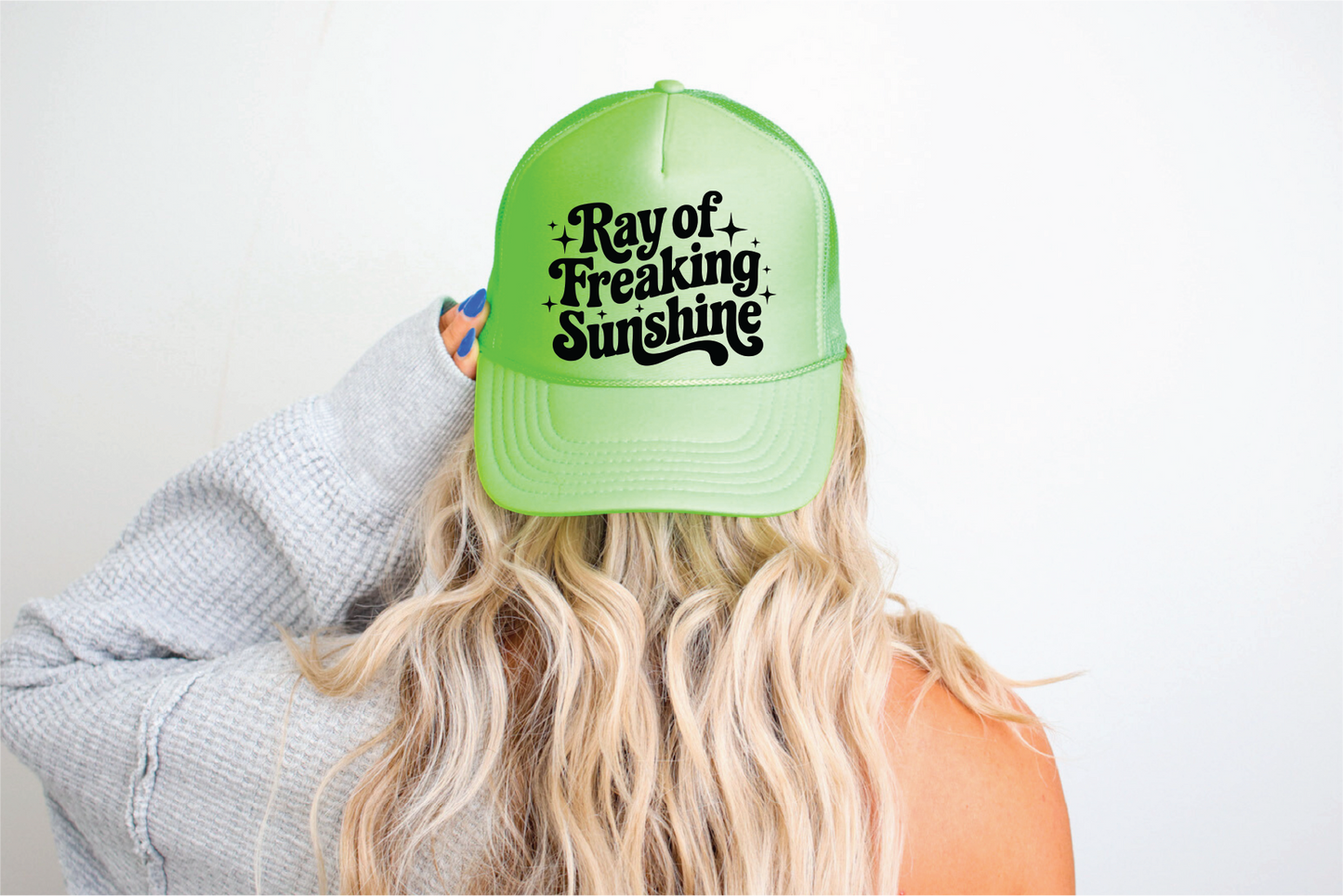 Ray of Freaking Sunshine-  DTF Printed Neon Green Trucker Hat