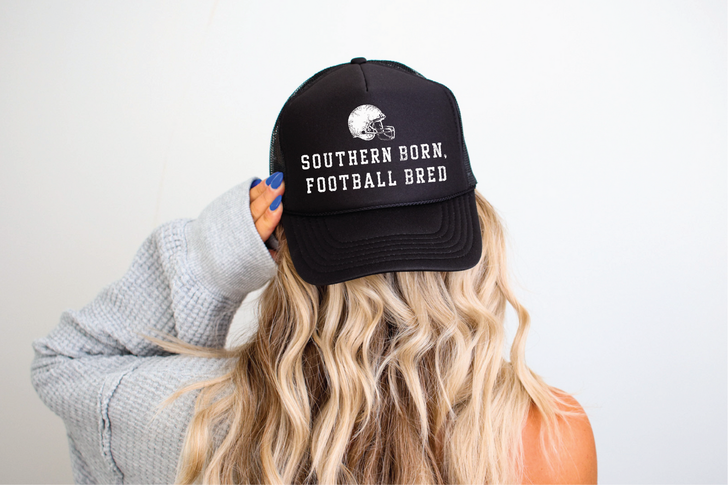 Southern Born Football Bred- UNISEX BLACK Trucker Hat