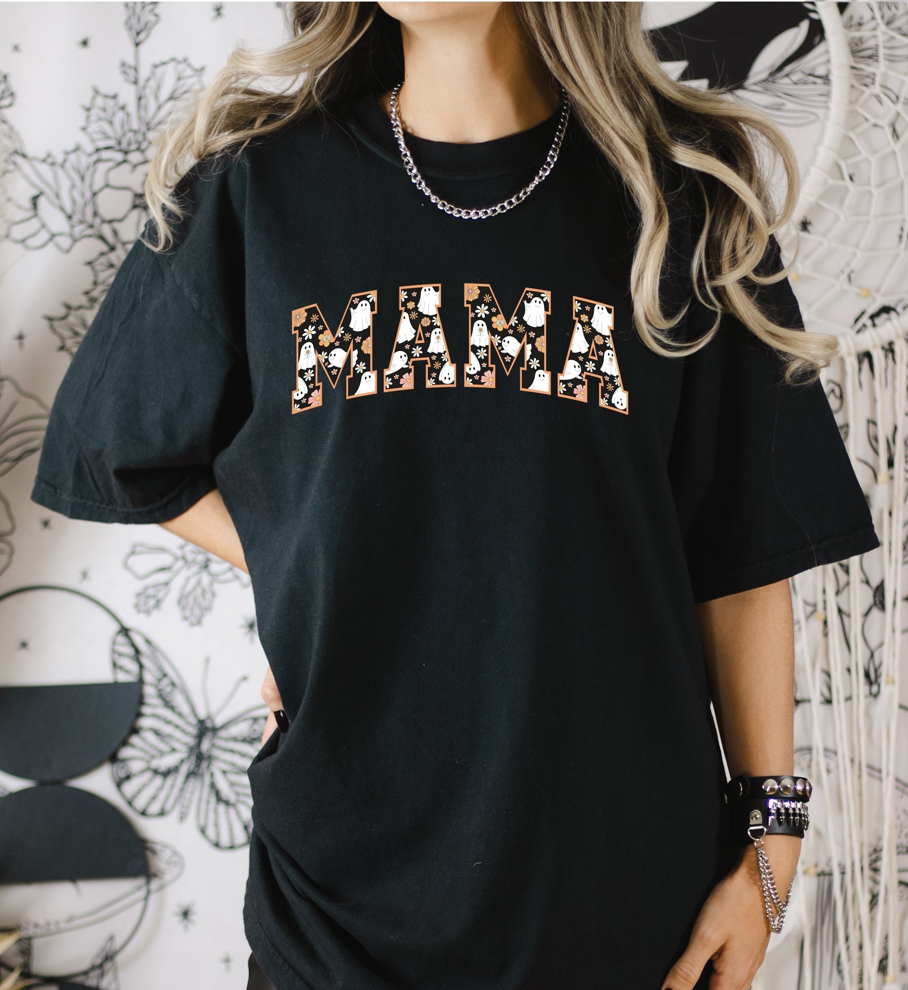 Wholesale Spooky Mama Graphic Tee - White