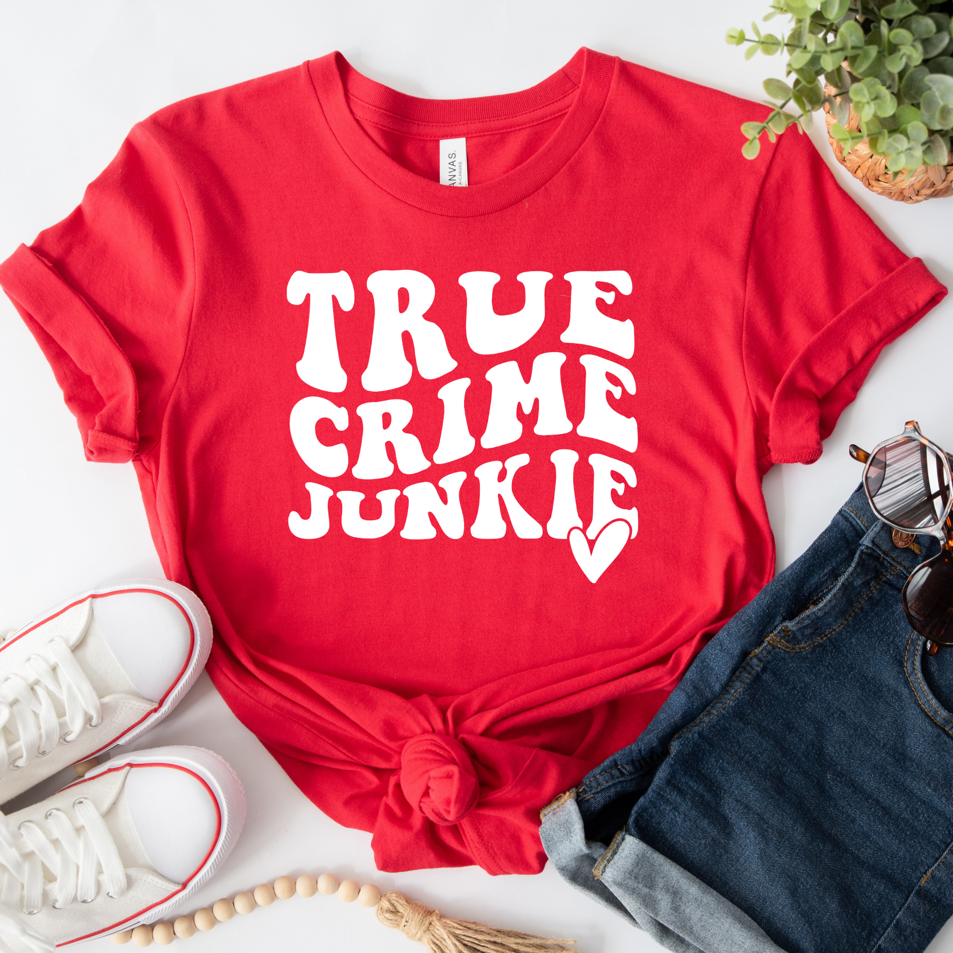 Wholesale True Crime Junkie Graphic Tee - Red Tee